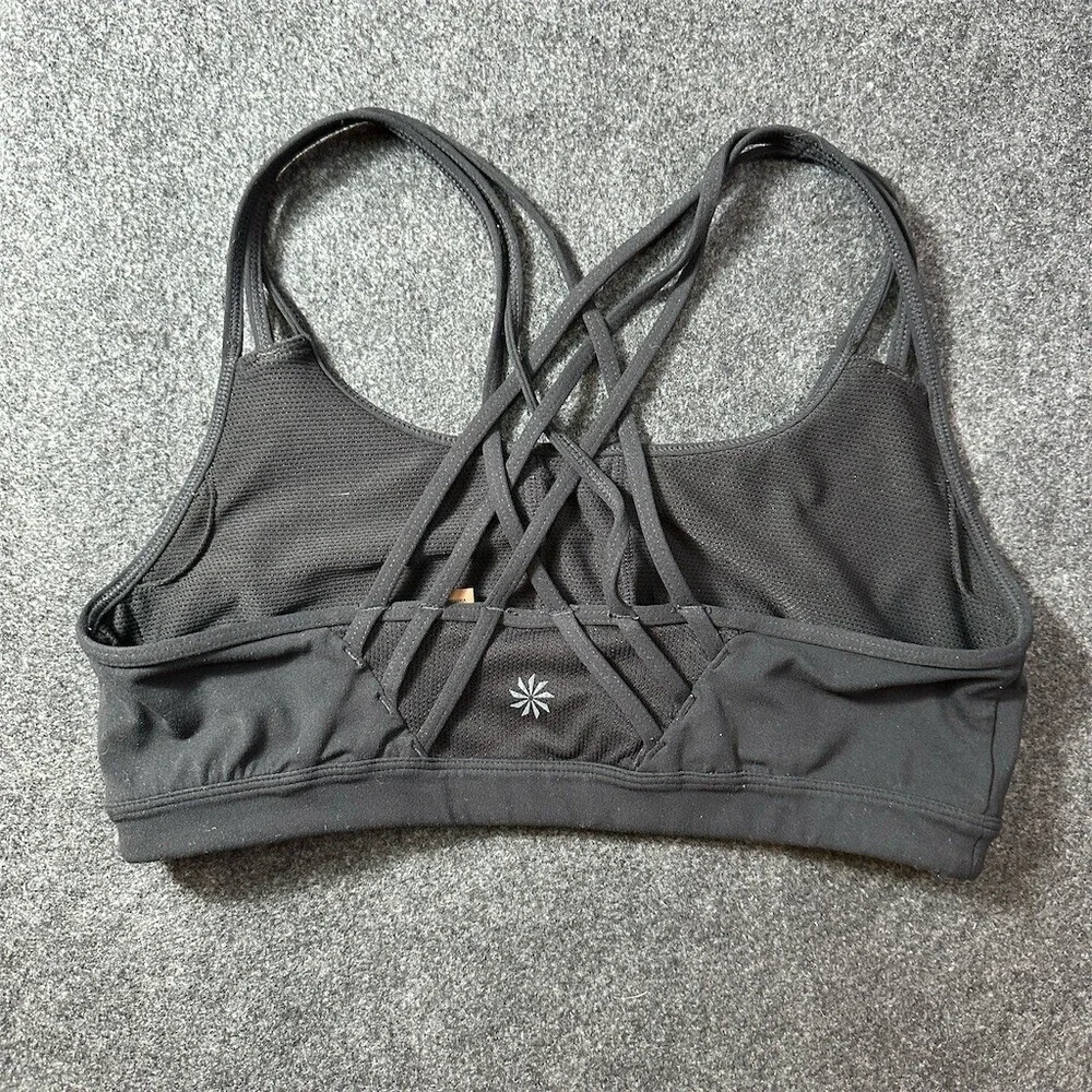 Athleta Sports Bra Womens Size M Black Strappy Crossback Removable Pads
